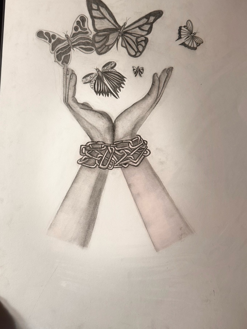 Pencil Sketch Tattoo Design - Hands Releasing Butterflies